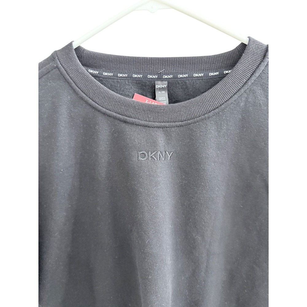 DKNY Sport Womens Hilo Sweatshirt Black Crewneck Fleece Pullover DPMT1677 XL - Picture 2 of 4